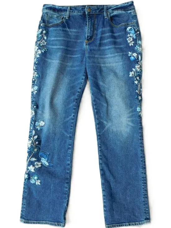 DRIFTWOOD Audrey High Rise Straight Leg Embroidered Jean | Floral | VGUC | 32 - Picture 11 of 11
